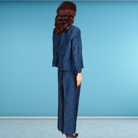 SILK! DEBRA DEROO blue 2-piece pant suit unknown small to medium size 100% silk - Picture 4 of 16